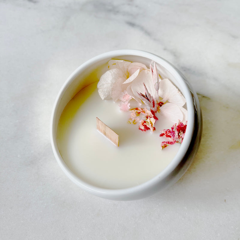 bougie florale fleurs séchées cerisier sakura hanami paris organic cocoon
