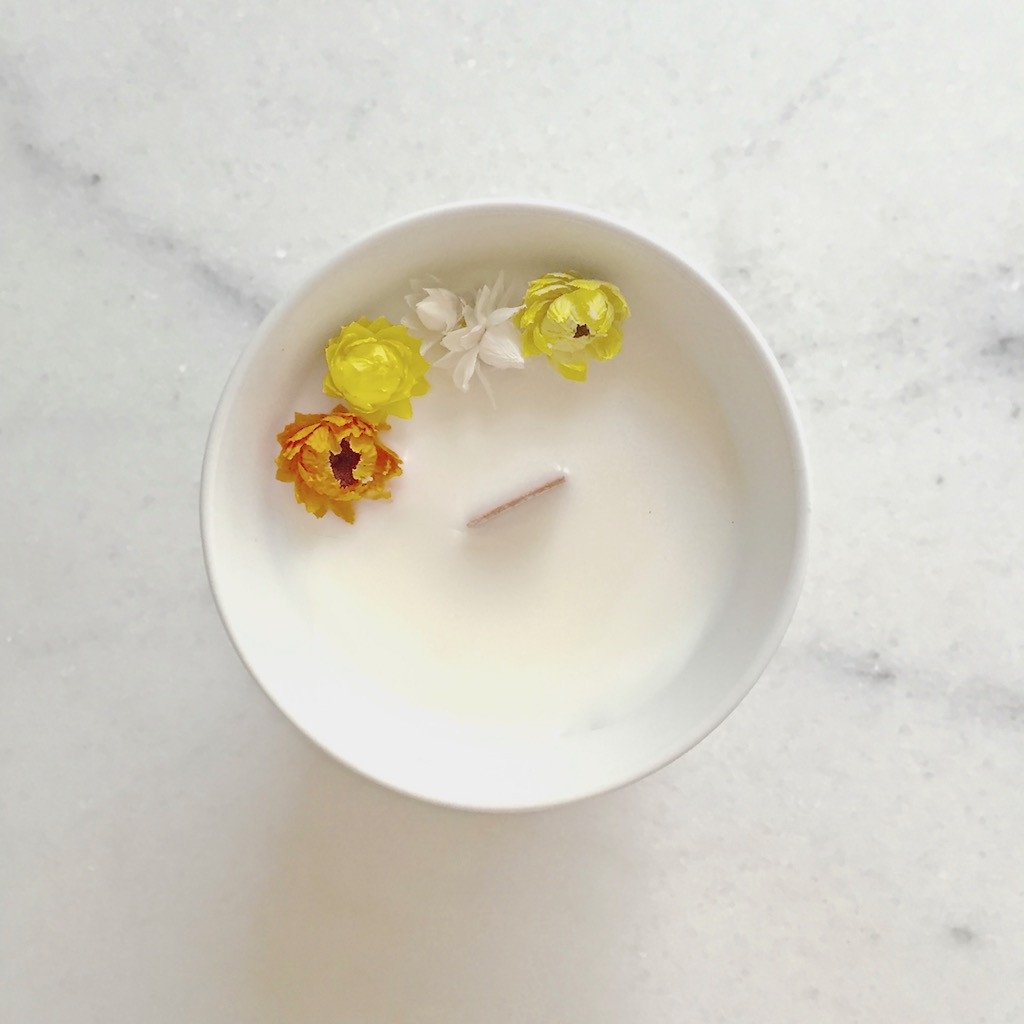 Bougie Fleurie au Citron - Petite - Flower Candle - Dried Flowers - Bougie Fleurie - Bougie Bio Vegan - Bougie Paris Organic Cocoon