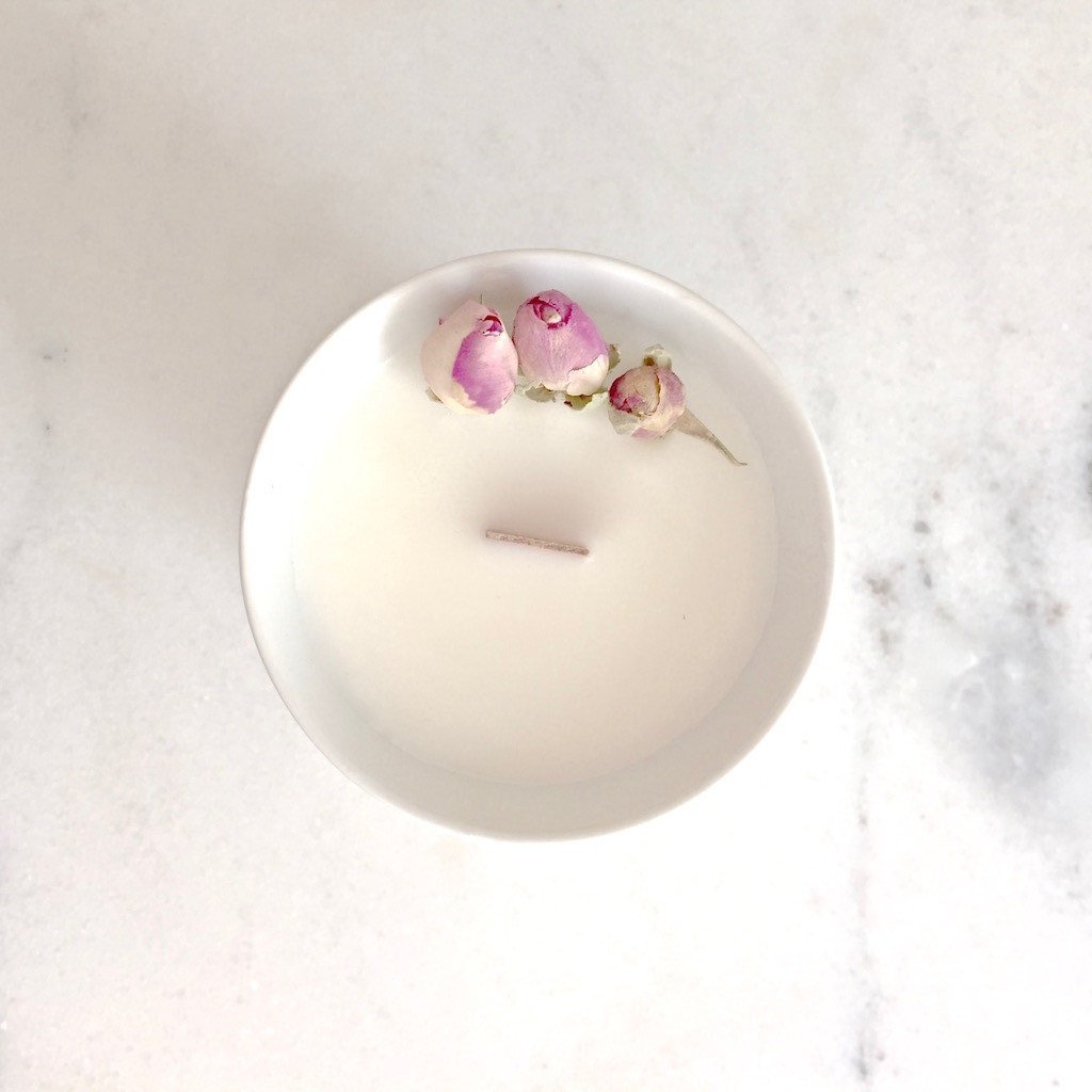 Bougie Fleurie à la Rose - Petite - Organic Cocoon - Bougie Vegan - Bougie Bio - Made In France - Bougie Fleurie - Candle Flower - Vegan Candle