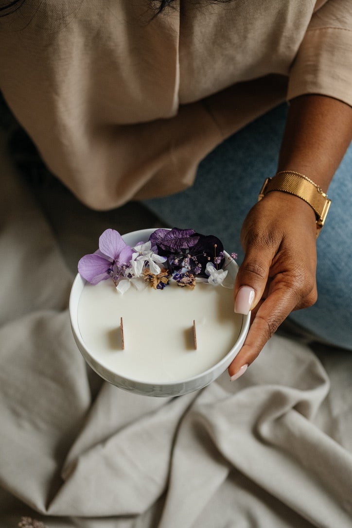 bougie fleurs séchées violette purple cocooning gourmand paris