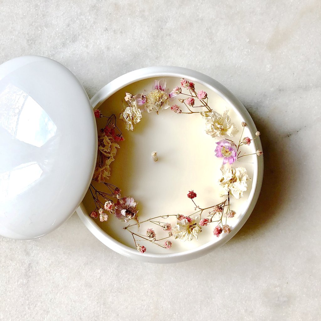 Bougie Fleurie au Géranium - Écrin - Flower Candle - Dried Flowers - Bougie Fleurie - Bougie Bio Vegan - Bougie Paris Organic Cocoon