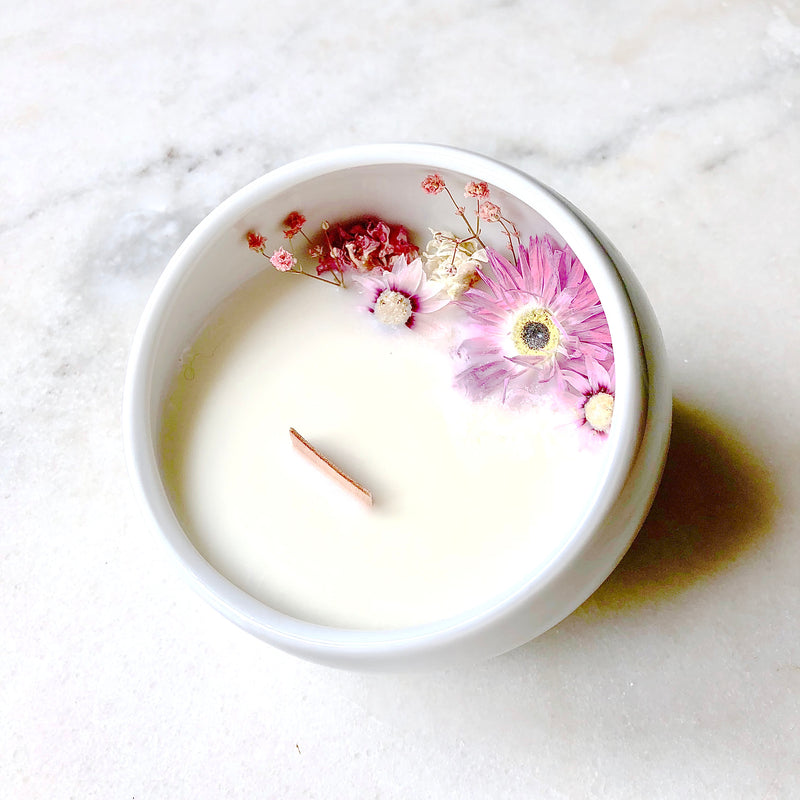 Bougie Fleurie au Géranium - Cocon - Flower Candle - Dried Flowers - Bougie Fleurie - Bougie Bio Vegan - Bougie Paris Organic Cocoon