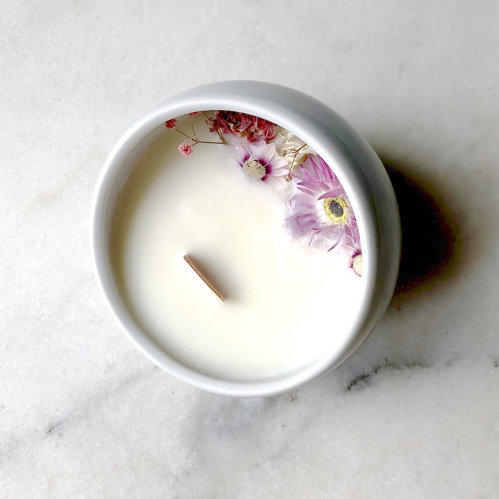 Bougie Fleurie au Géranium - Cocon - Flower Candle - Dried Flowers - Bougie Fleurie - Bougie Bio Vegan - Bougie Paris Organic Cocoon