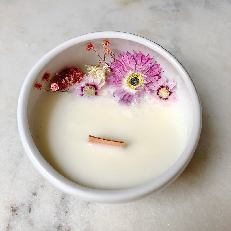 Bougie Fleurie au Géranium - Cocon - Flower Candle - Dried Flowers - Bougie Fleurie - Bougie Bio Vegan - Bougie Paris Organic Cocoon