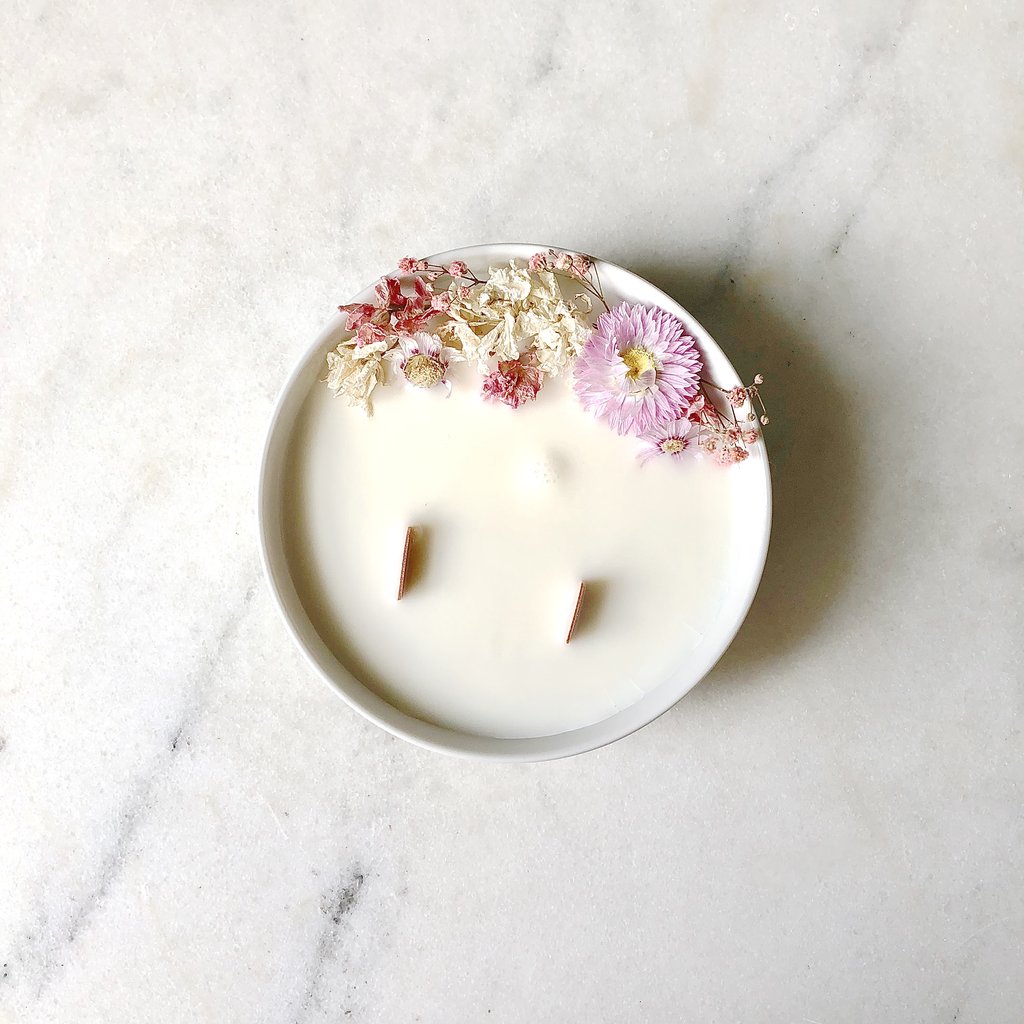 Bougie Fleurie au Géranium - Moyenne - Flower Candle - Dried Flowers - Bougie Fleurie - Bougie Bio Vegan - Bougie Paris Organic Cocoon