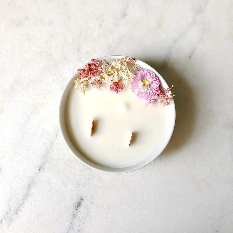 Bougie Fleurie au Géranium - Moyenne - Flower Candle - Dried Flowers - Bougie Fleurie - Bougie Bio Vegan - Bougie Paris Organic Cocoon