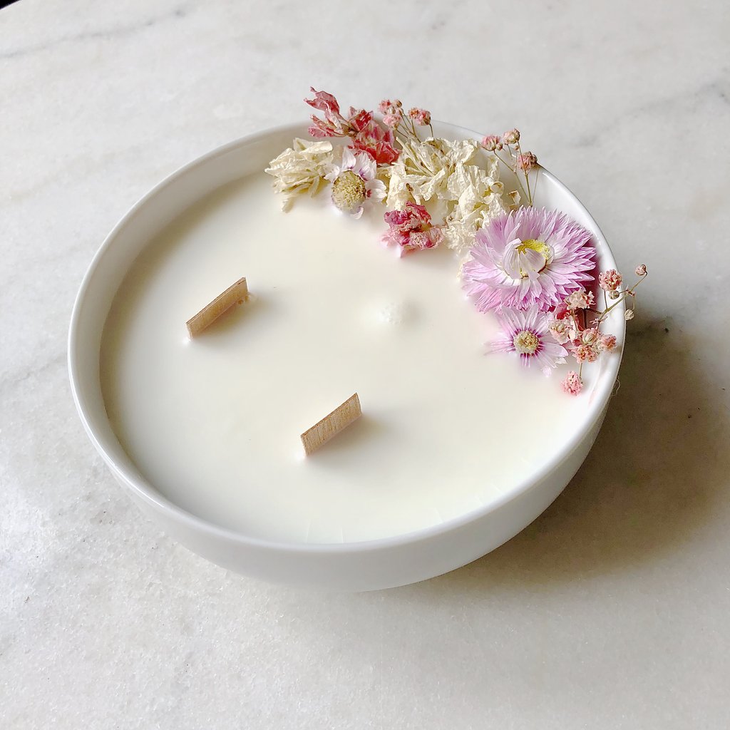 Bougie Fleurie au Géranium - Moyenne - Flower Candle - Dried Flowers - Bougie Fleurie - Bougie Bio Vegan - Bougie Paris Organic Cocoon