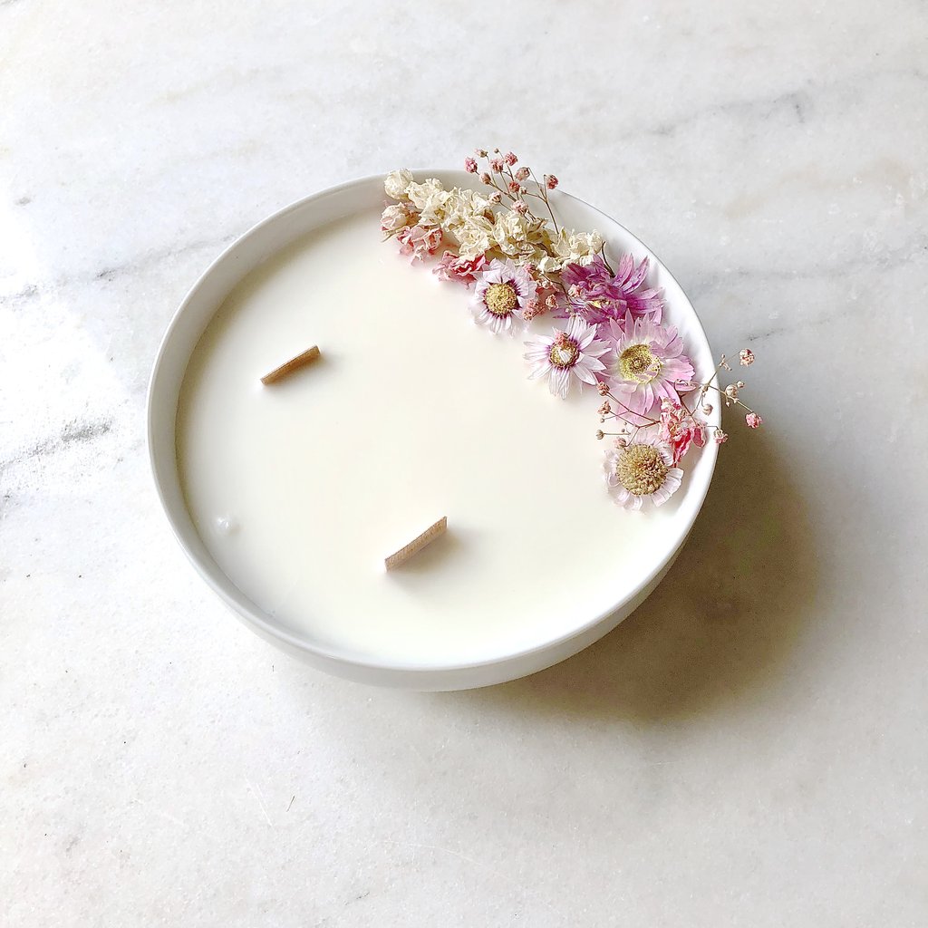 Bougie Fleurie au Géranium - Grande - Flower Candle - Dried Flowers - Bougie Fleurie - Bougie Bio Vegan - Bougie Paris Organic Cocoon