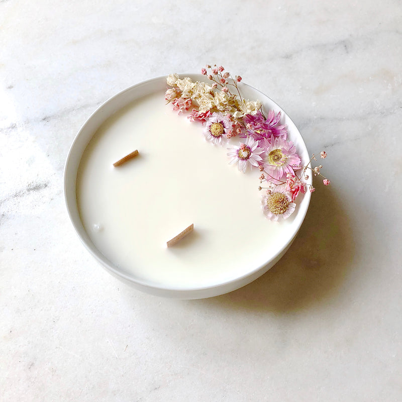 Bougie Fleurie au Géranium - Grande - Flower Candle - Dried Flowers - Bougie Fleurie - Bougie Bio Vegan - Bougie Paris Organic Cocoon