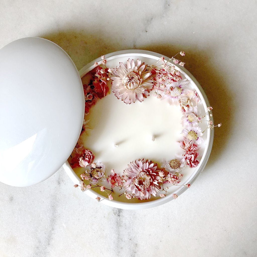 Bougie Fleurie au Géranium - Trésor - Flower Candle - Dried Flowers - Bougie Fleurie - Bougie Bio Vegan - Bougie Paris Organic Cocoon