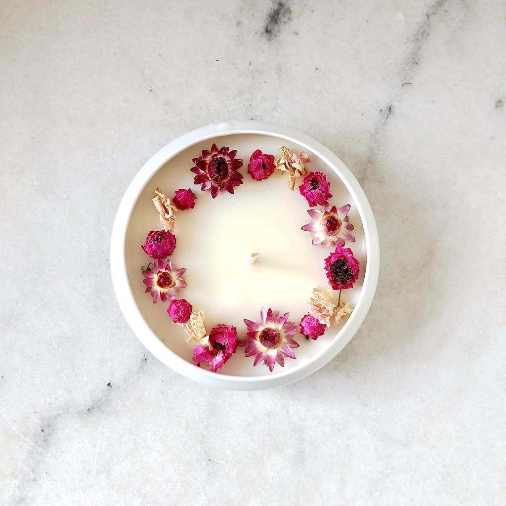 bougie fleurie écrin organic cocoon rose gold fleurs séchées