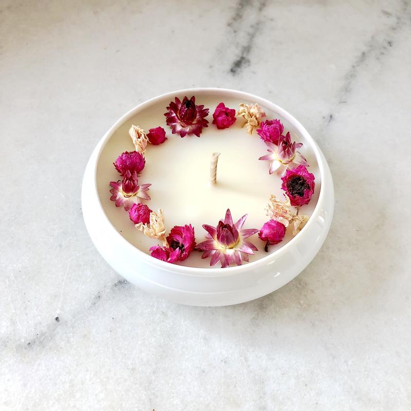 bougie fleurie écrin organic cocoon rose gold fleurs séchées