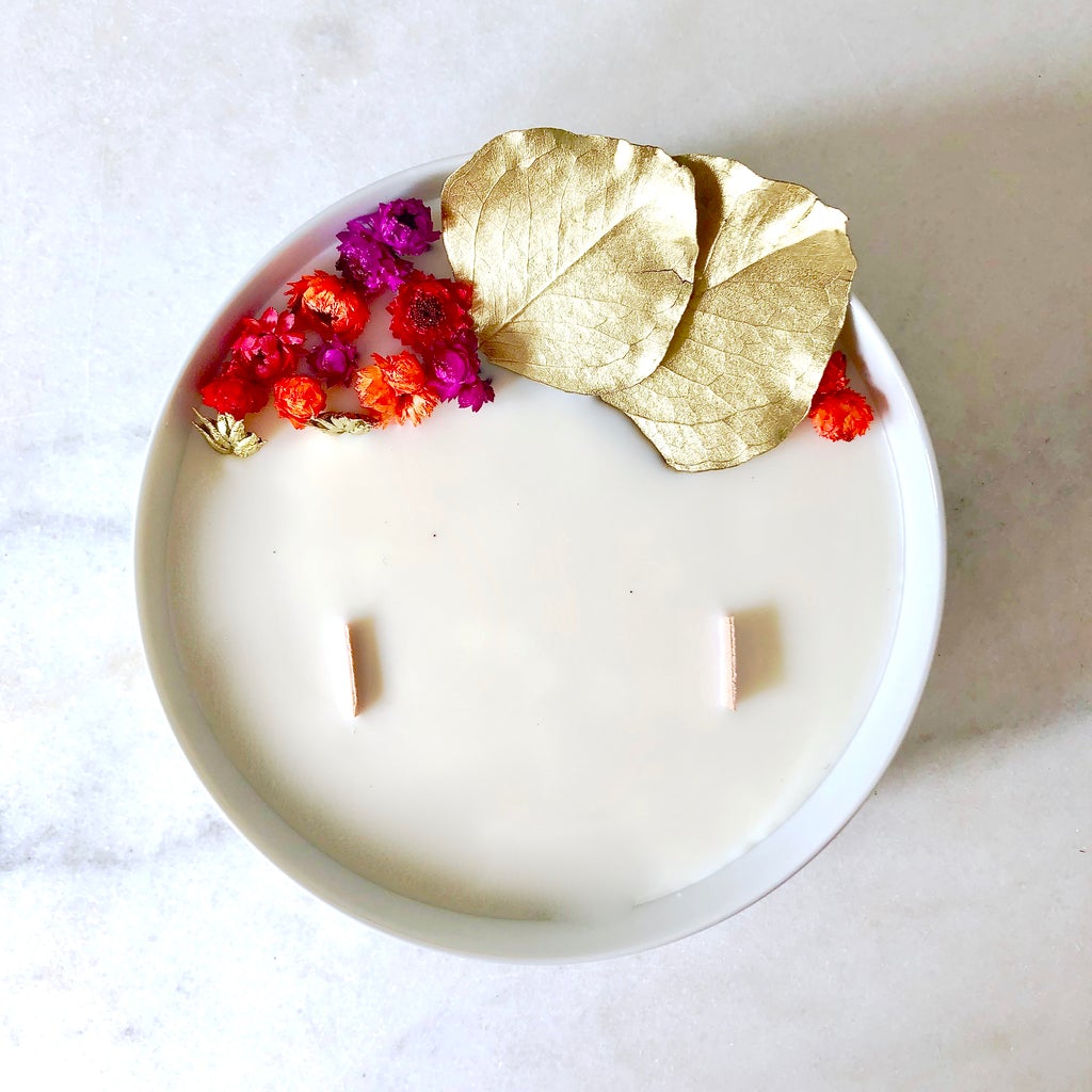 bougie fleurie organic cocoon encens patchouli méditation yoga fleurs séchées bougie florale paris