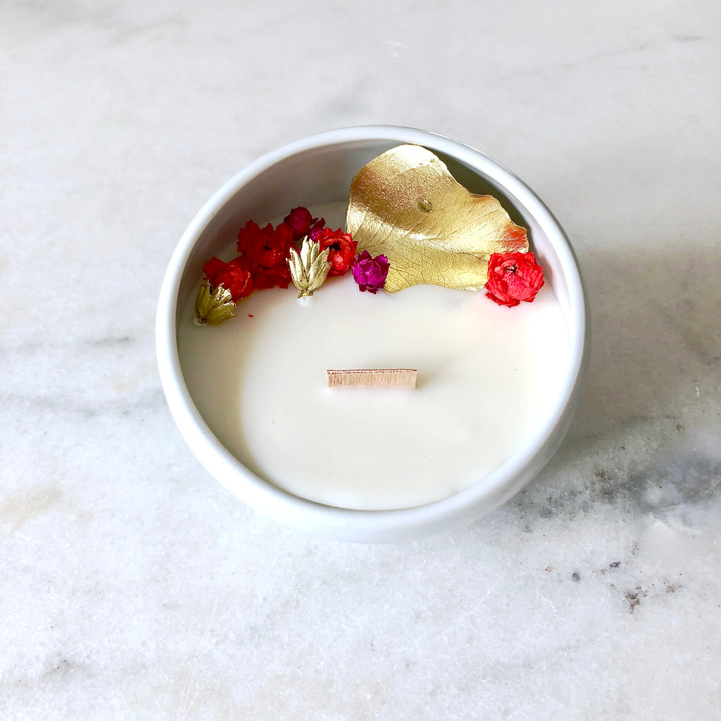 bougie fleurie organic cocoon encens patchouli méditation yoga fleurs séchées