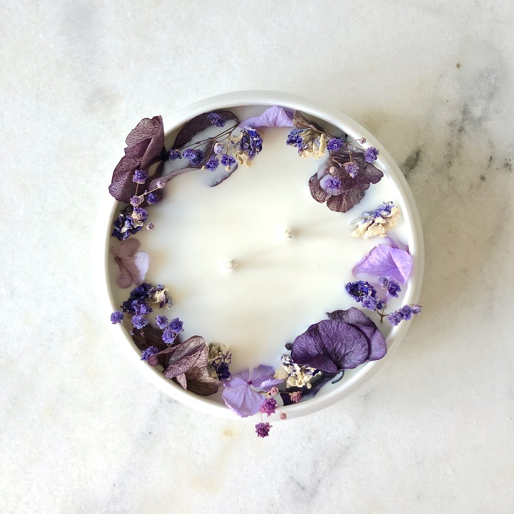 bougie fleurie violette purple organic cocoon bougie florale fleurs séchées paris vegan france