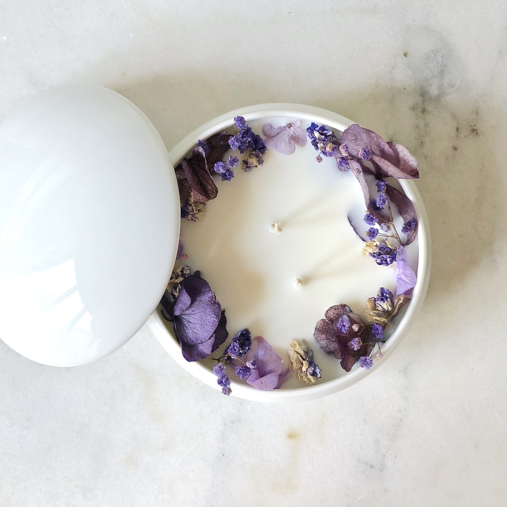 bougie fleurie violette purple organic cocoon bougie florale fleurs séchées paris vegan france trésor