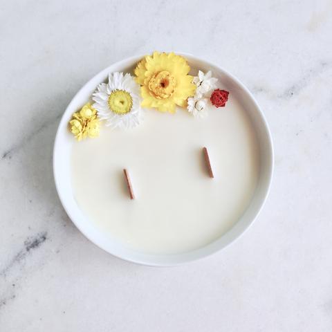 Bougie Fleurie au Citron - Moyenne - Organic Cocoon - Bougie Vegan - Bougie Bio - Made In France - Bougie Fleurie - Candle Flower - Vegan Candle